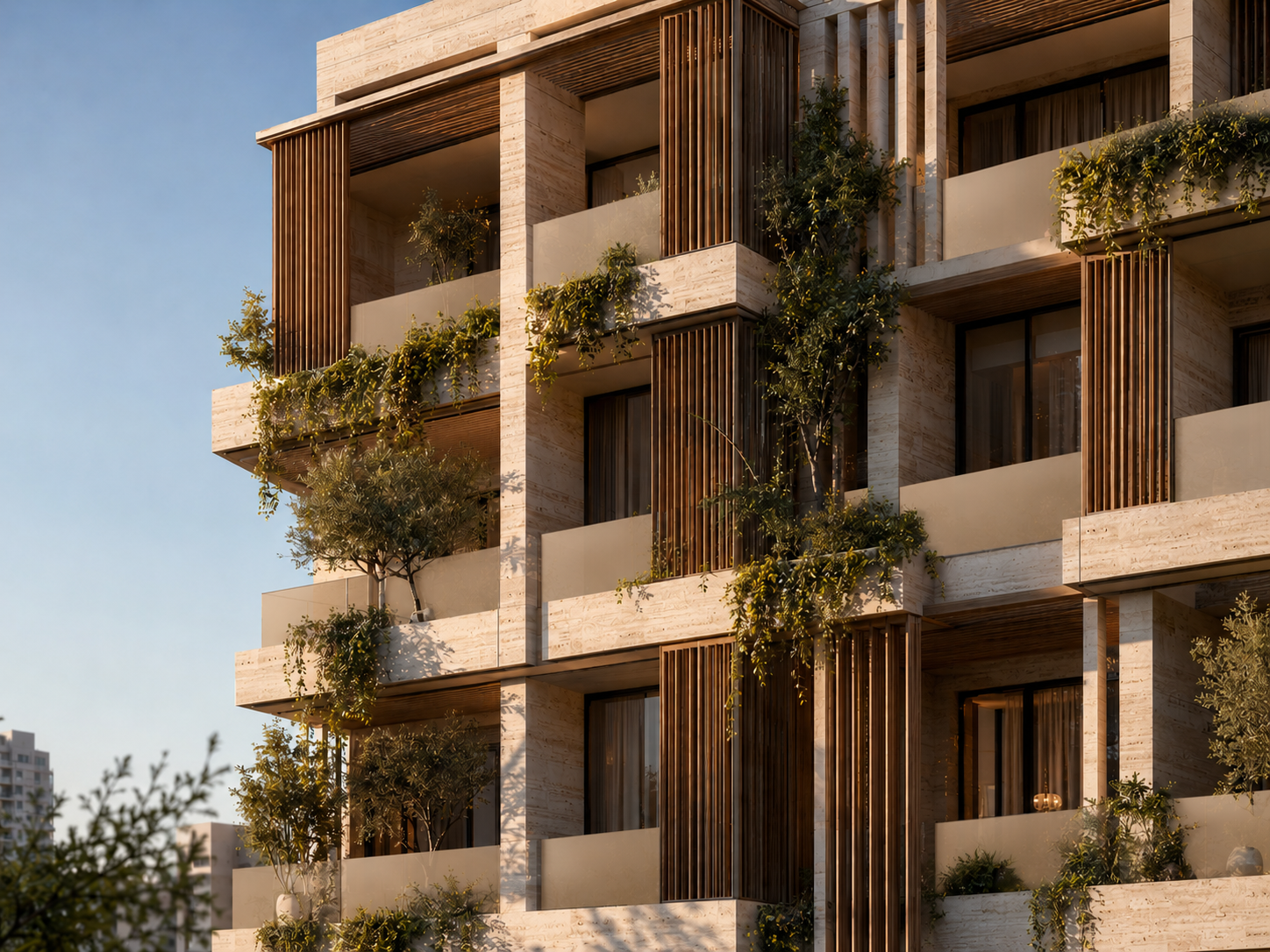 Luxury Apartment Travertine Façade and Terraces